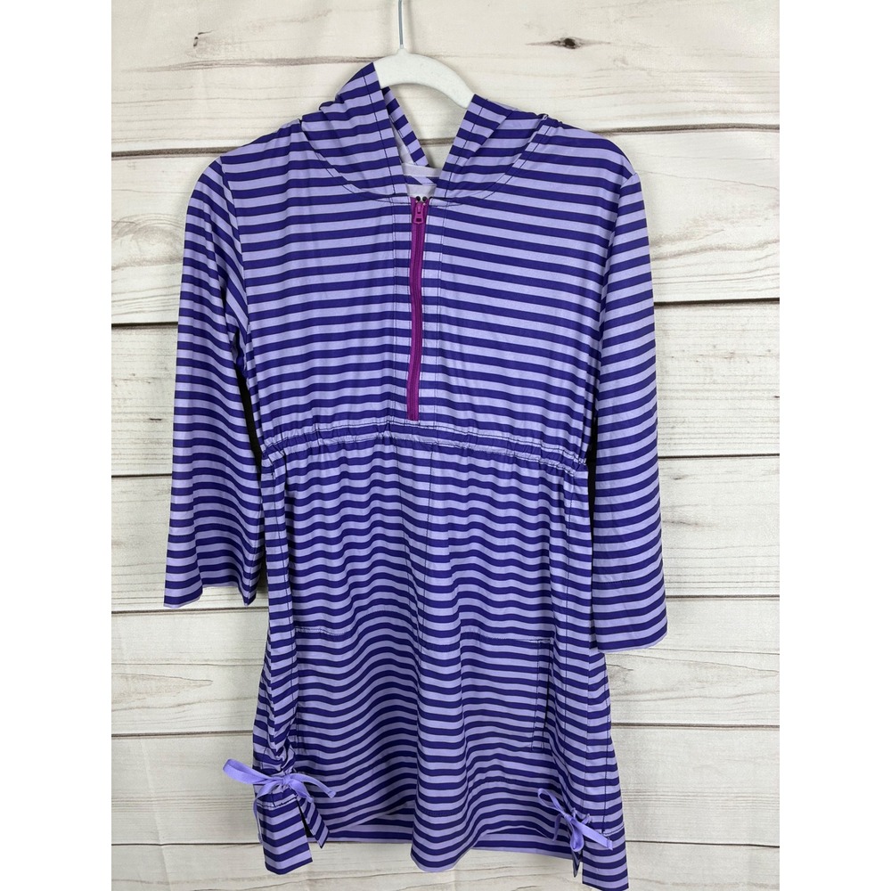Title‎ Nine Striped Swim Cover-Up Dress Purple Quarter Zip Hooded Womens Size M